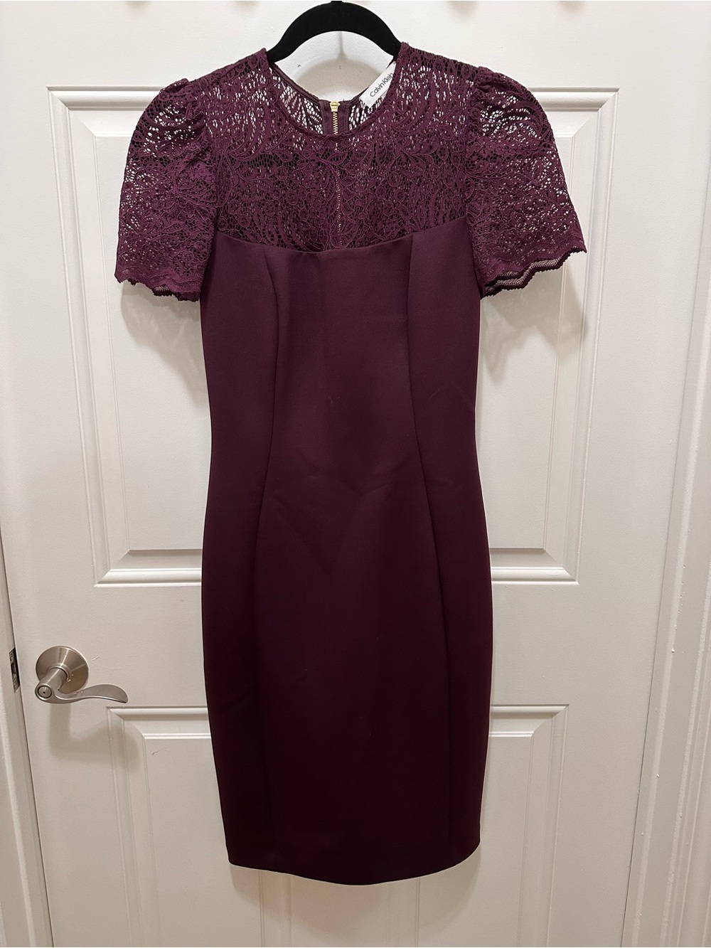Calvin Klein Plum Lace Yoke Midi Sheath Dress